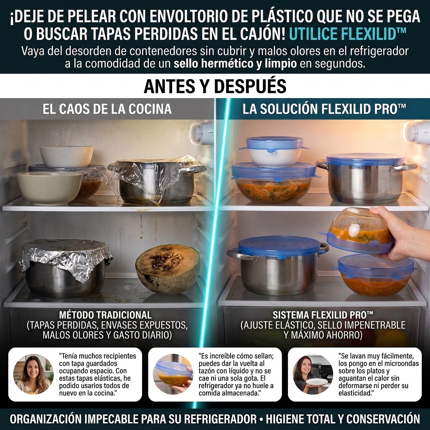 FlexiLid™ Tapas de Silicona Súper Estiramiento Universales set x 5