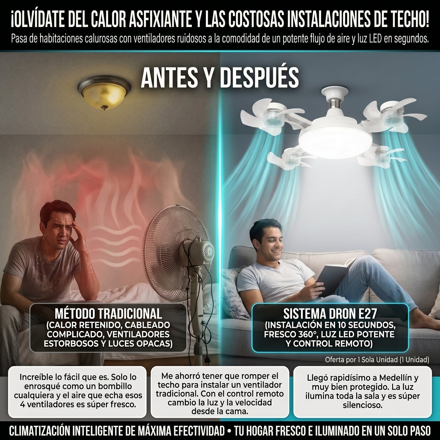 AEROLIGHT DRONE™ Lámpara LED con Ventilador Múltiple Estilo Dron