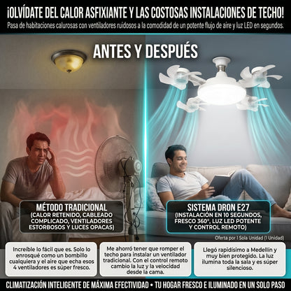 AEROLIGHT DRONE™ Lámpara LED con Ventilador Múltiple Estilo Dron