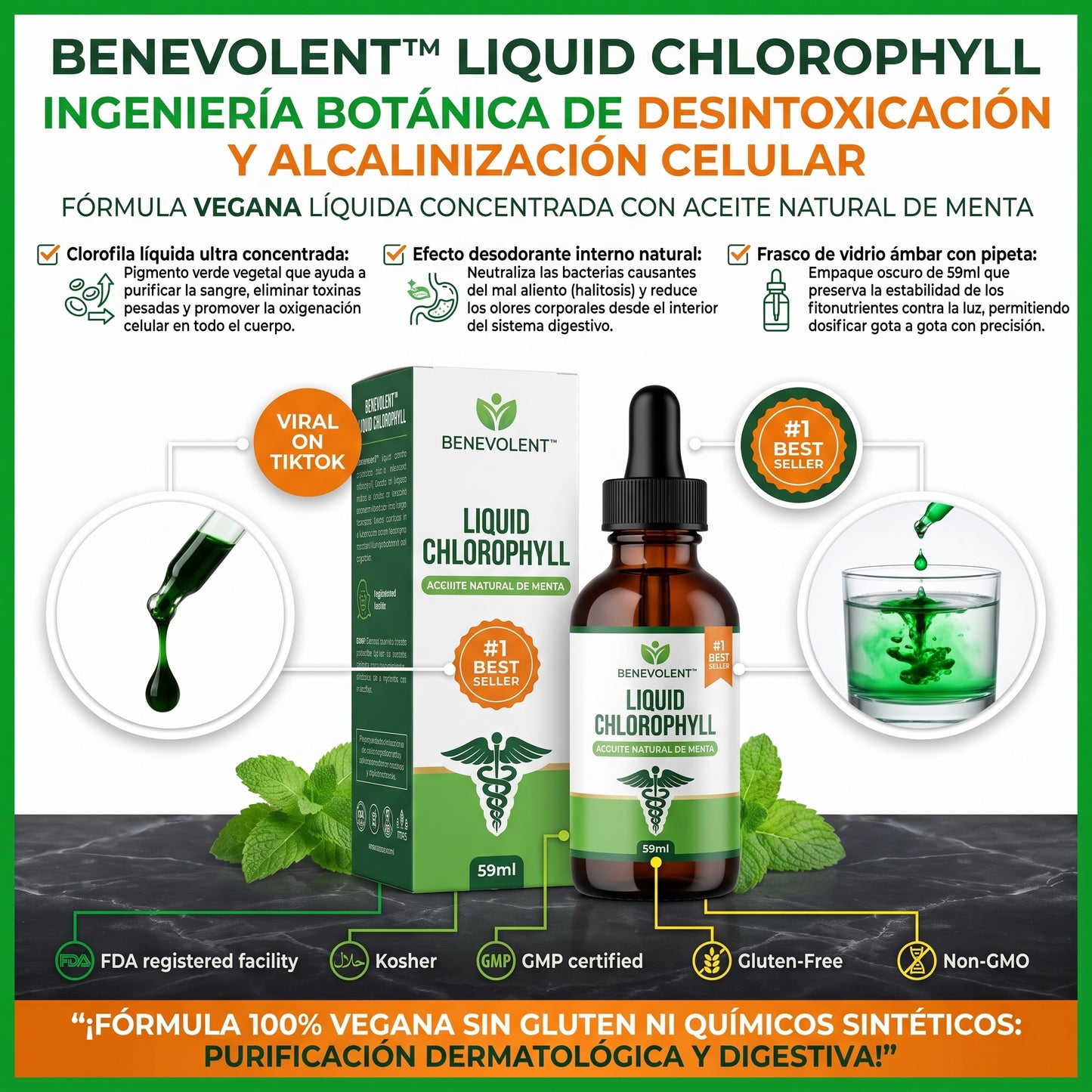 Benevolent Nourishment™ Clorofila Líquida Natural Vegana