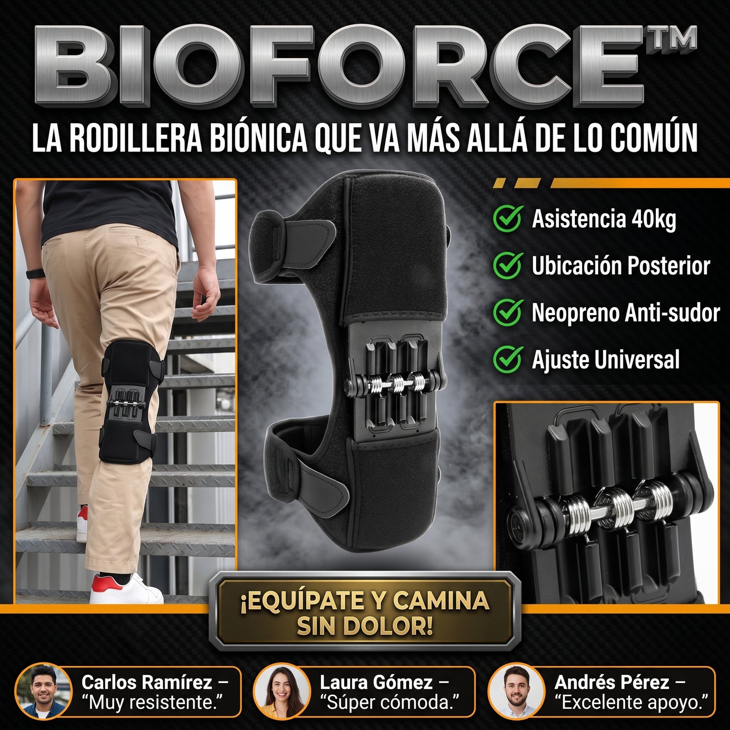 BIOFORCE™ Rodillera Biónica de Soporte Articular con Resortes de Asistencia