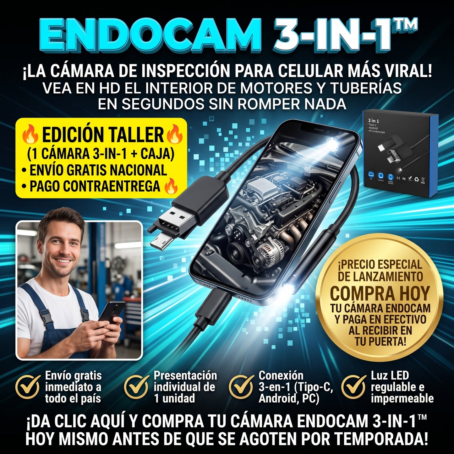 ENDOCAM 3-IN-1™ Cámara de Inspección Endoscópica