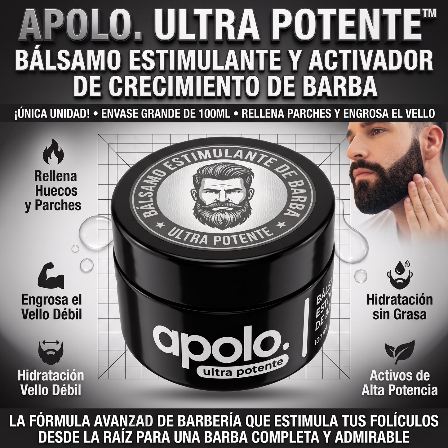 Apolo. ultra potente™Tratamientos de crecimiento capilar facial