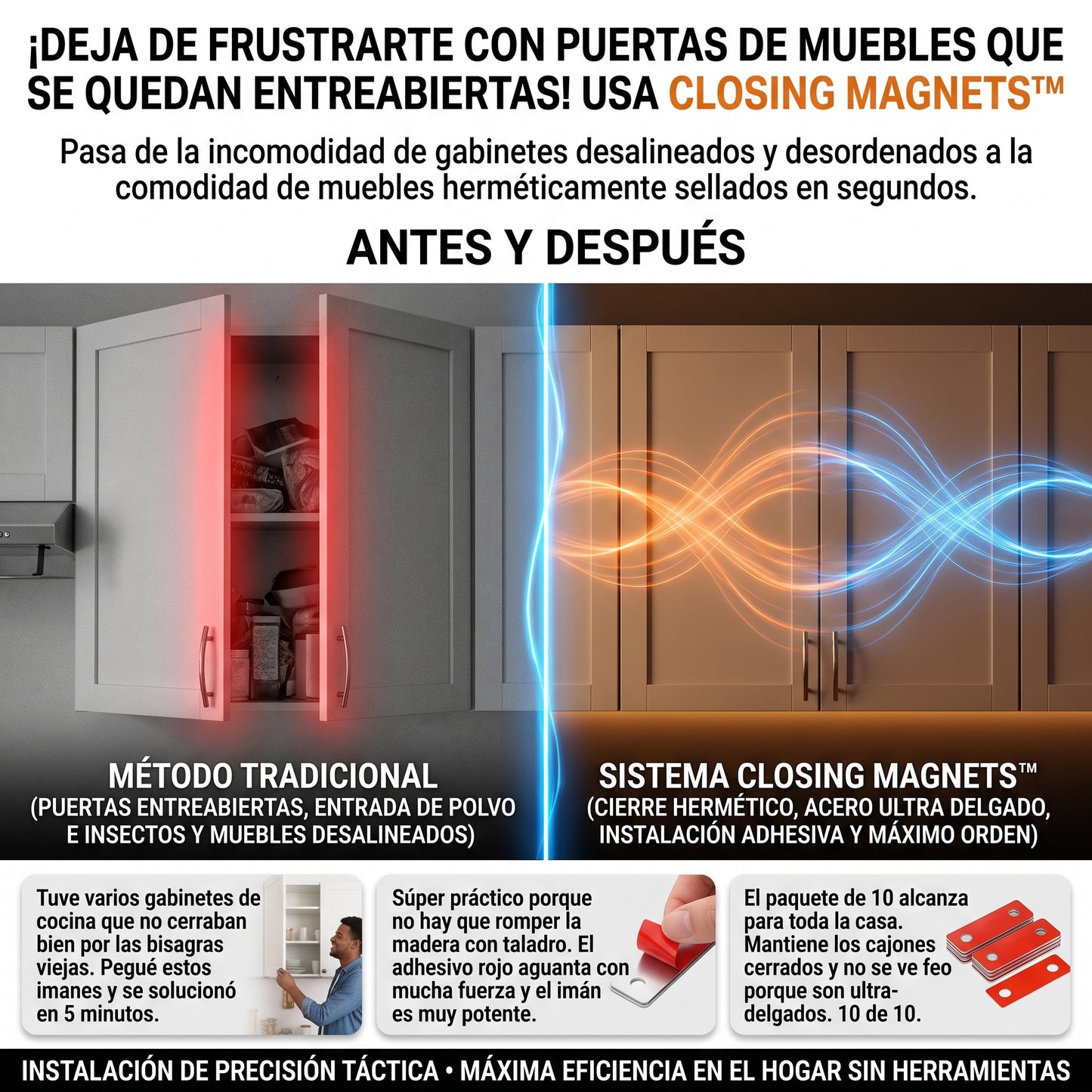 Closing Magnets™ Cierres Magnéticos Puertas y Cajones X 10 Uds