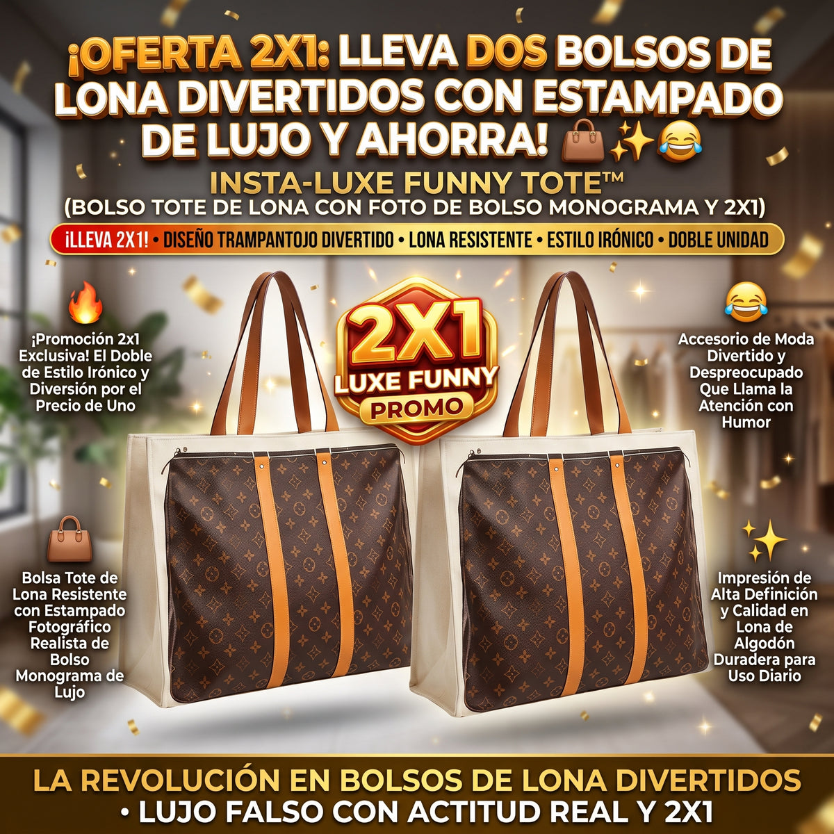 INSTA-LUXE FUNNY TOTE™ Efecto 3D de Bolsos Icónicos LLEVA 2X1