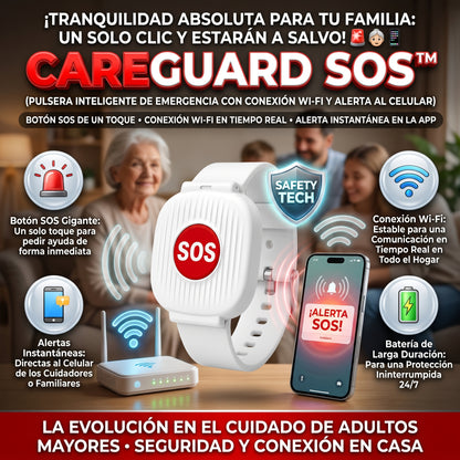 CAREGUARD SOS™ Reloj con Botón de Emergencia SOS Wi-Fi
