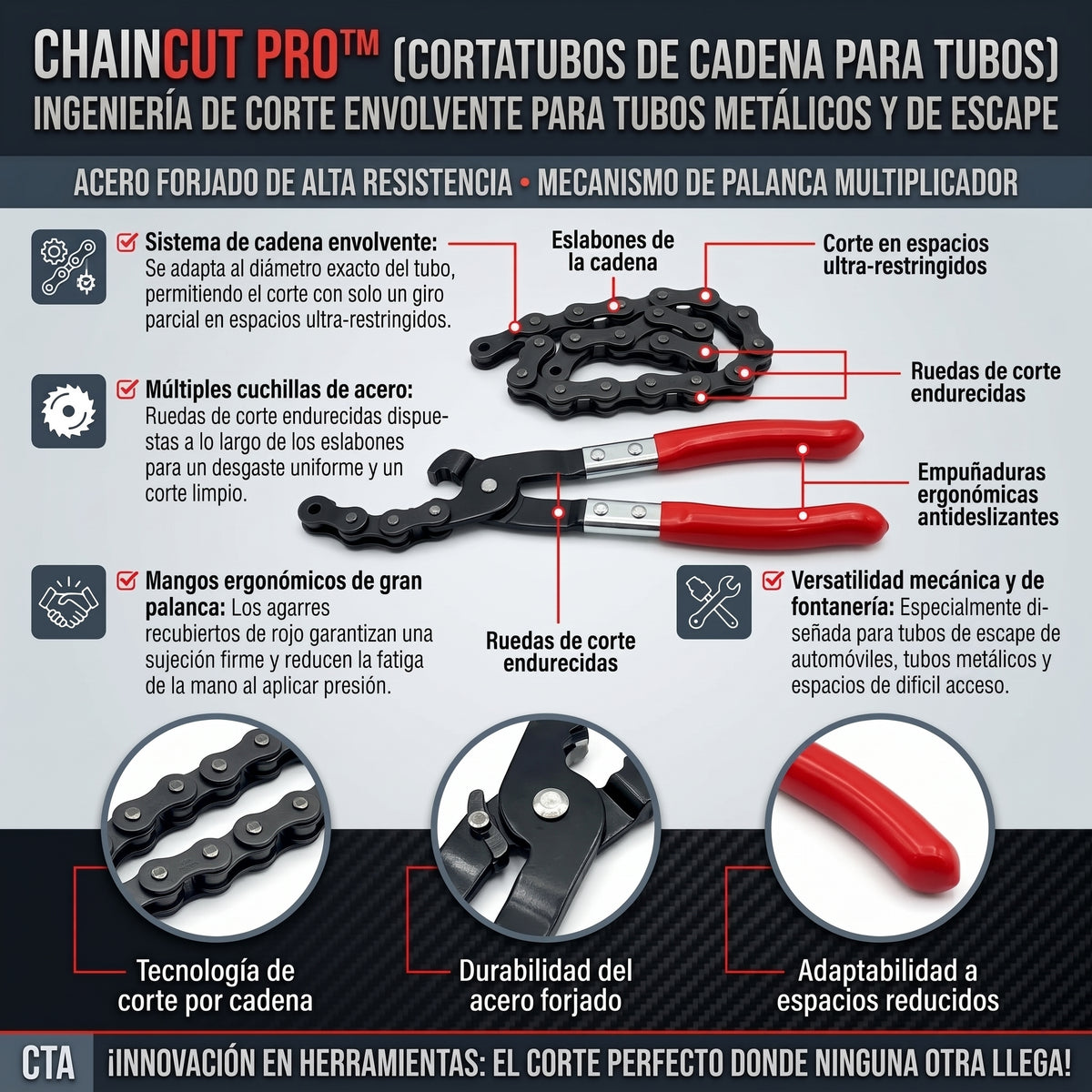 CHAINCUT™ Cortador de Tubos de Escape y Caños por Cadena