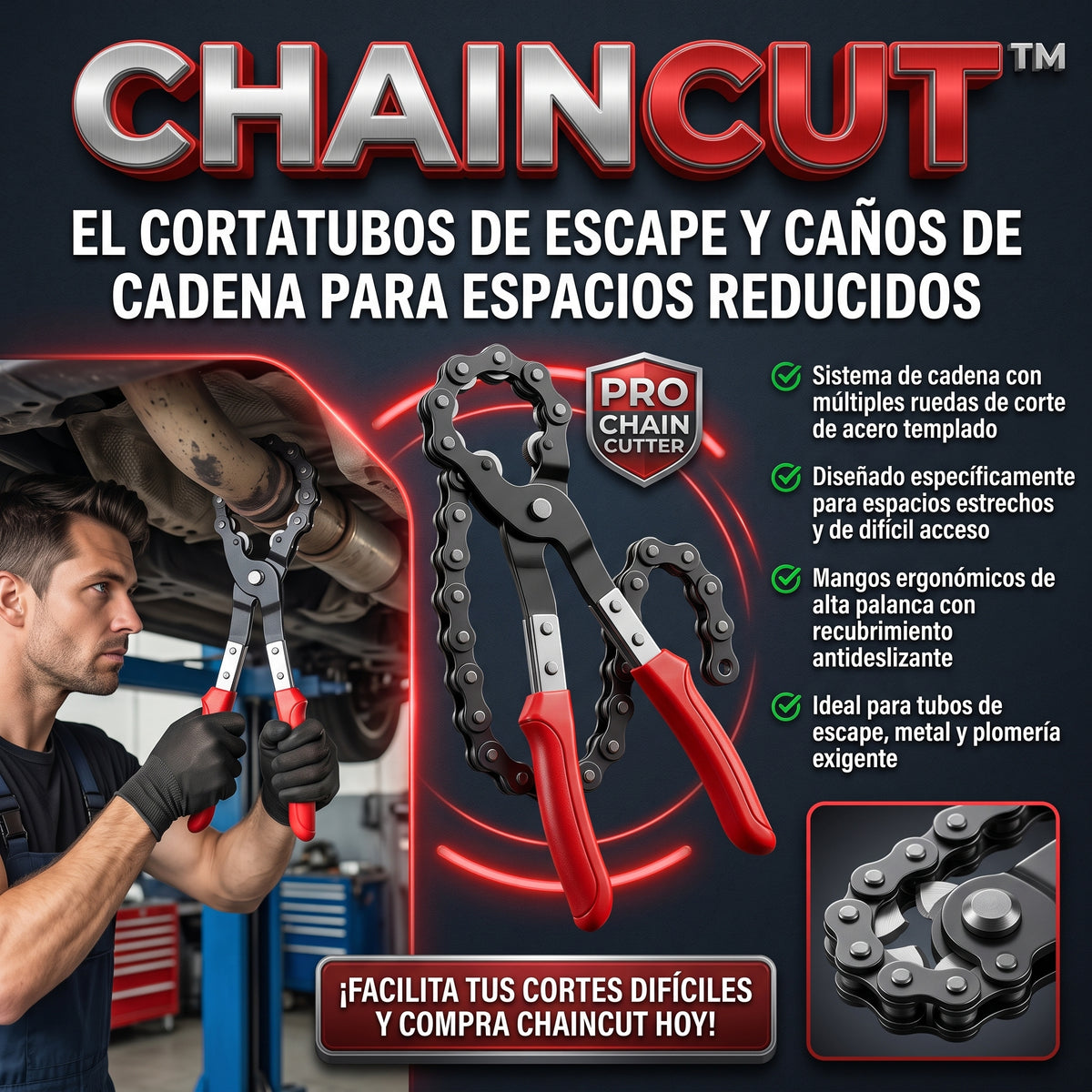 CHAINCUT™ Cortador de Tubos de Escape y Caños por Cadena