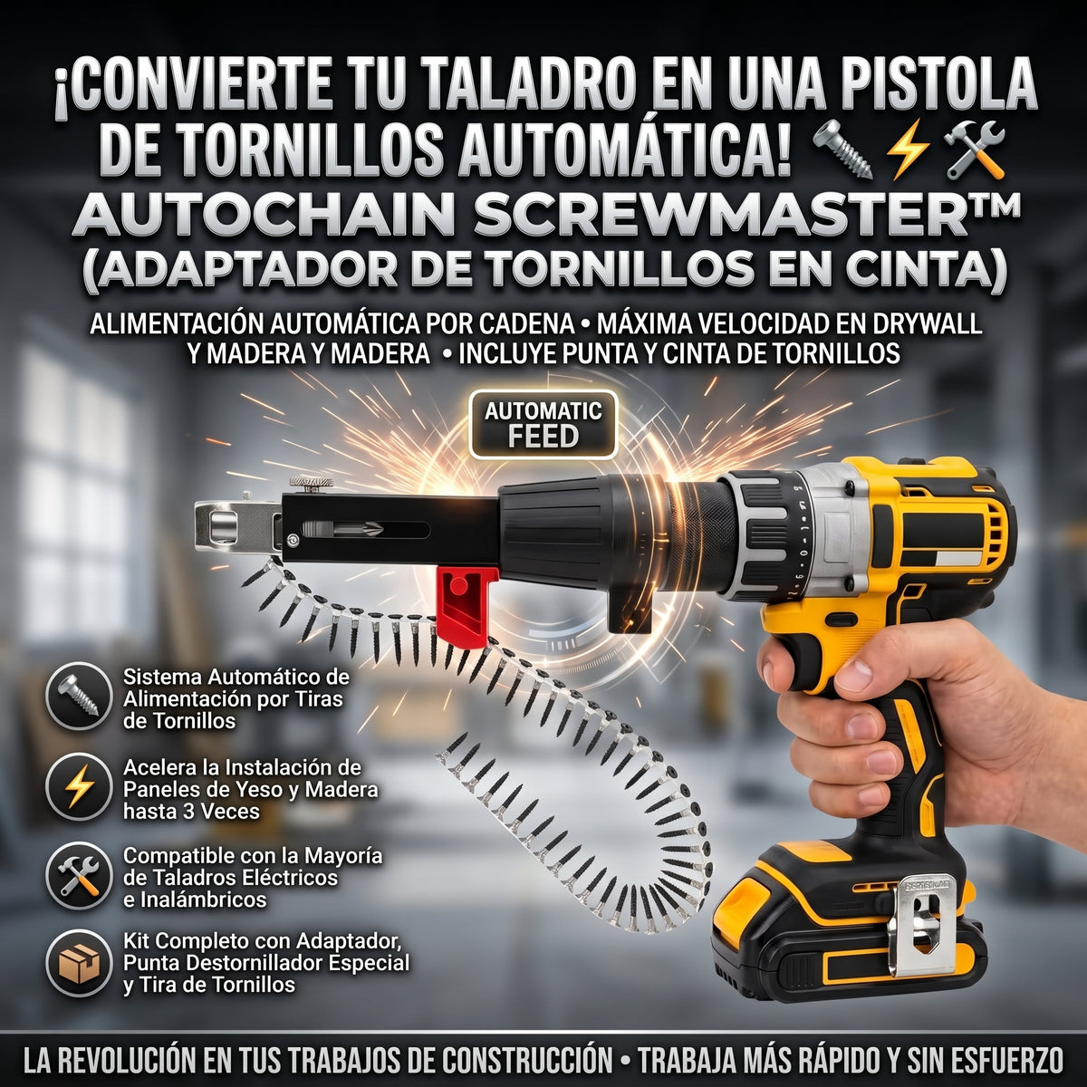 AUTOCHAIN™ Adaptador de Pistola de Tornillos en Cadena para Taladro