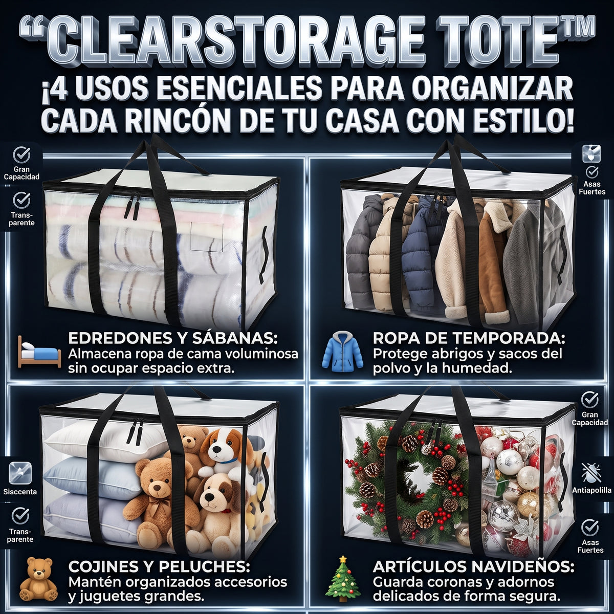 CLEARSTORAGE TOTE™ Bolsa de Almacenamiento Transparente Extragrande