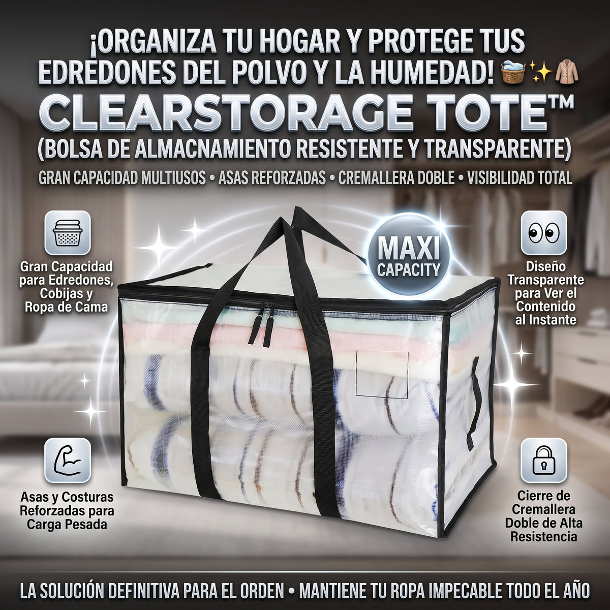CLEARSTORAGE TOTE™ Bolsa de Almacenamiento Transparente Extragrande