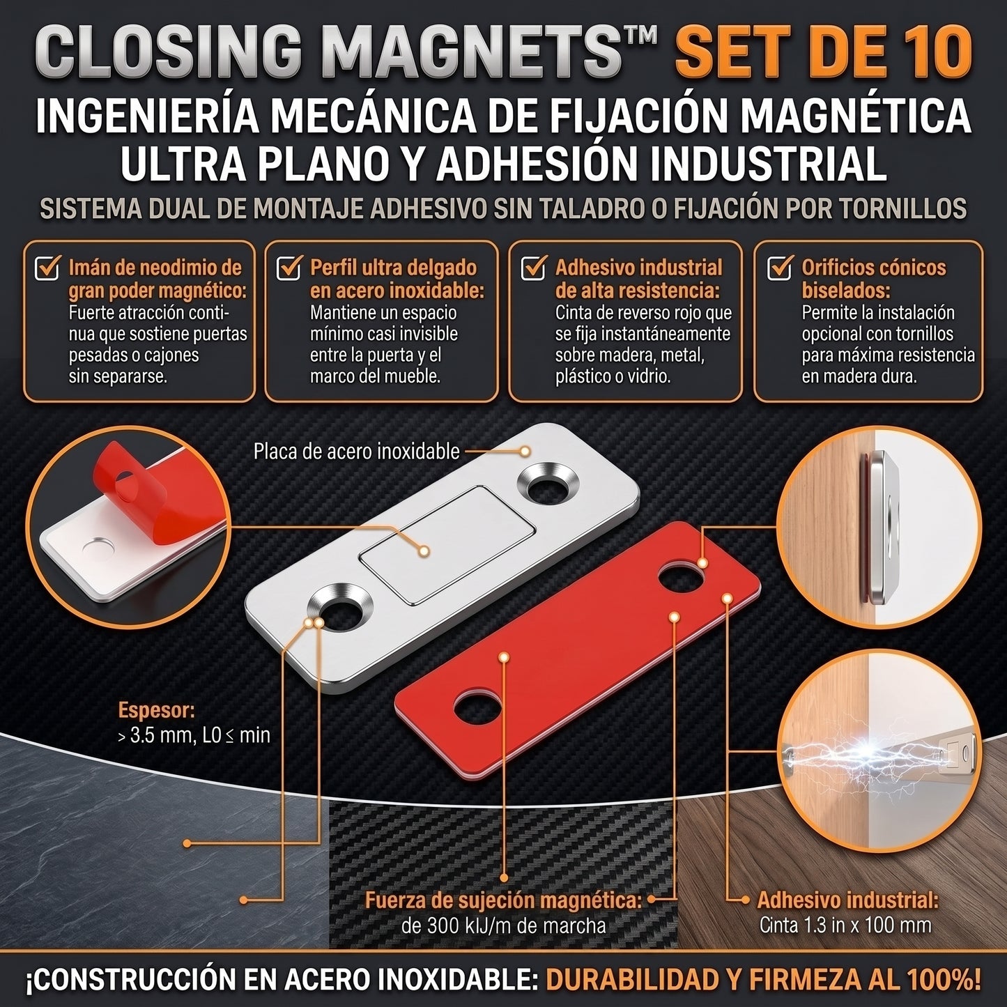 Closing Magnets™ Cierres Magnéticos Puertas y Cajones X 10 Uds