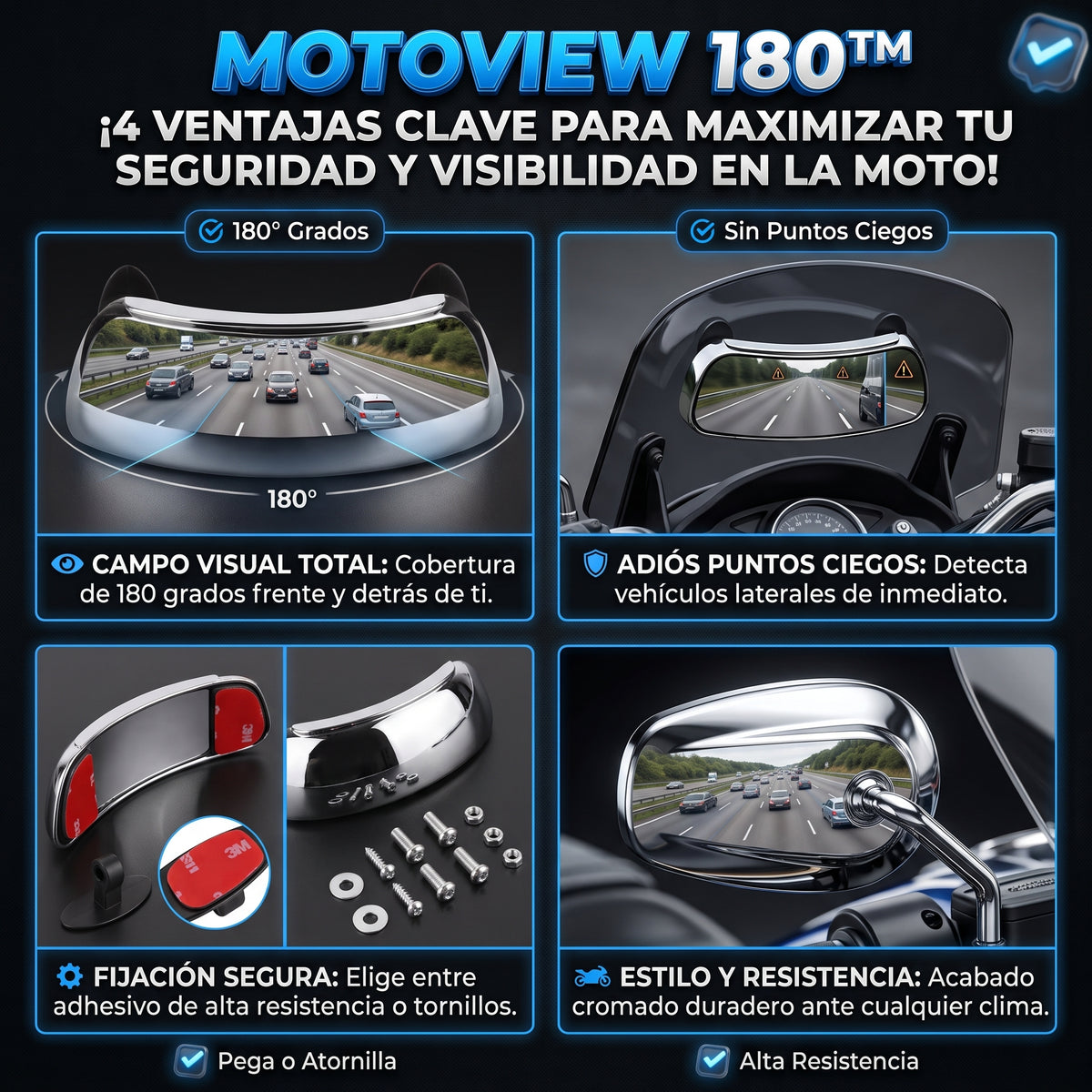 MOTOVIEW™ Espejo Retrovisor Gran Angular de 180° para Motocicleta