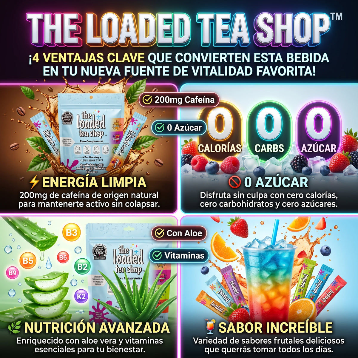 THE LOADED TEA SHOP™ Sobres de Té Energizante en Polvo