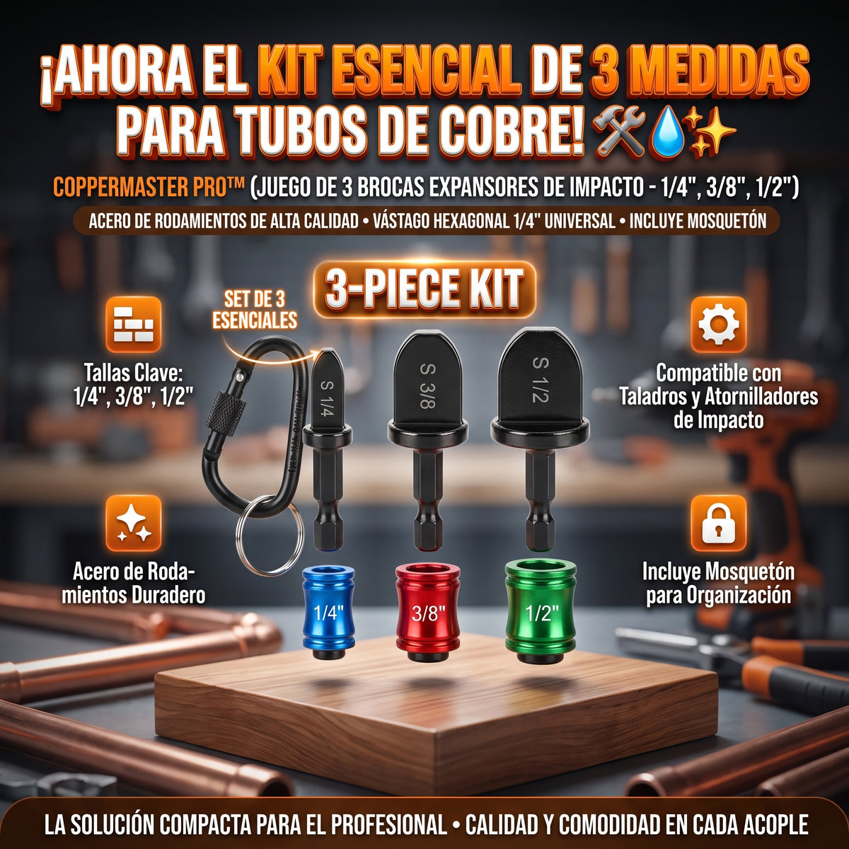 COPPERFLOW™ : Juego de 3 Expandidores y Abocinadores de Tubos de Cobre
