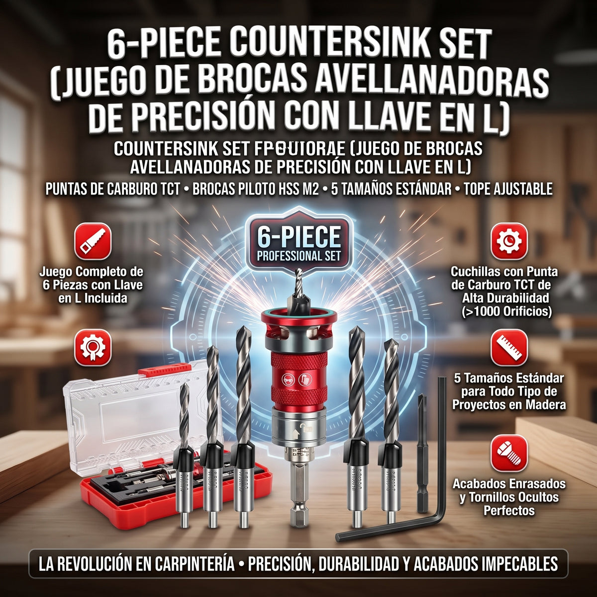 COUNTERSINK SET™ Juego Completo de Brocas Avellanadoras de Precisión