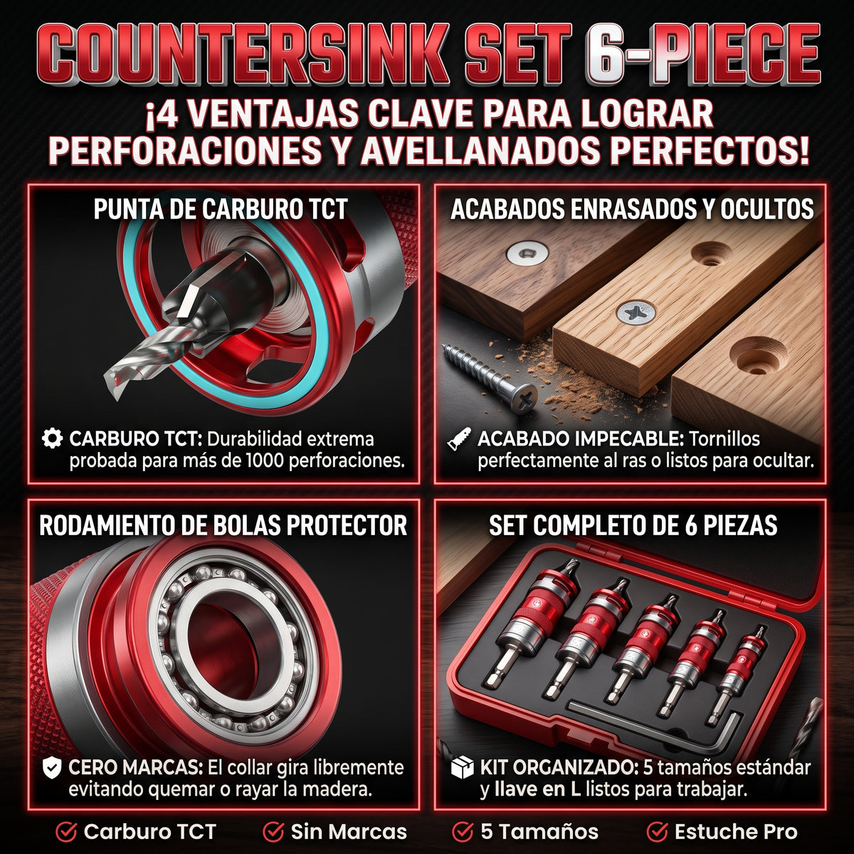 COUNTERSINK SET™ Juego Completo de Brocas Avellanadoras de Precisión