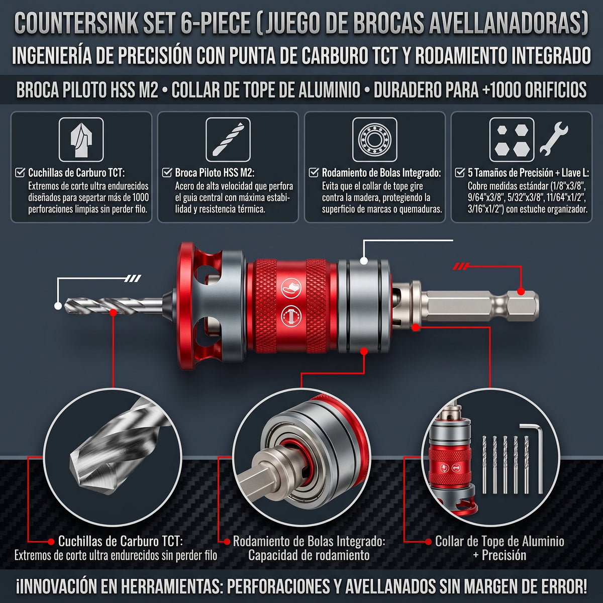 COUNTERSINK SET™ Juego Completo de Brocas Avellanadoras de Precisión