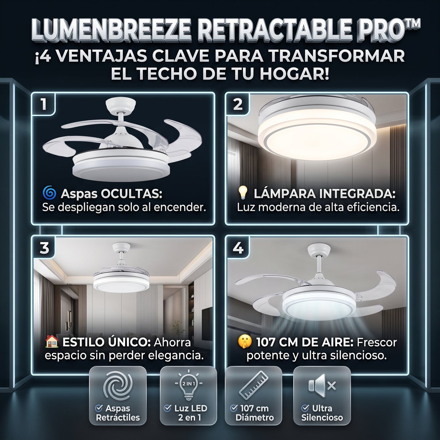 LUMENBREEZE™ Ventilador de Techo LED con Aspas Ocultas