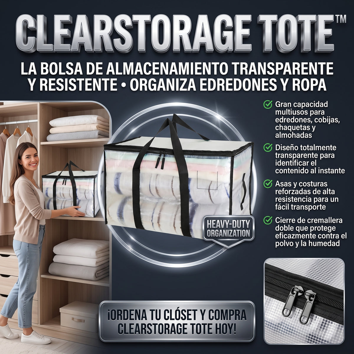 CLEARSTORAGE TOTE™ Bolsa de Almacenamiento Transparente Extragrande