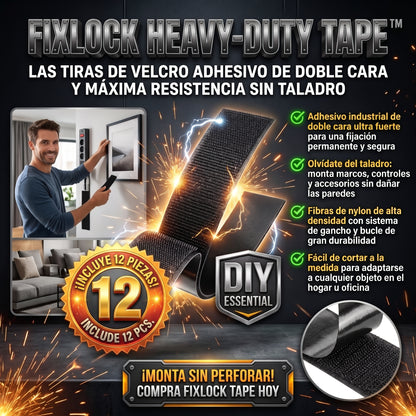 FIXLOCK HEAVY-DUTY TAPE™ Cintas Adhesivas de Doble con Velcro 12und
