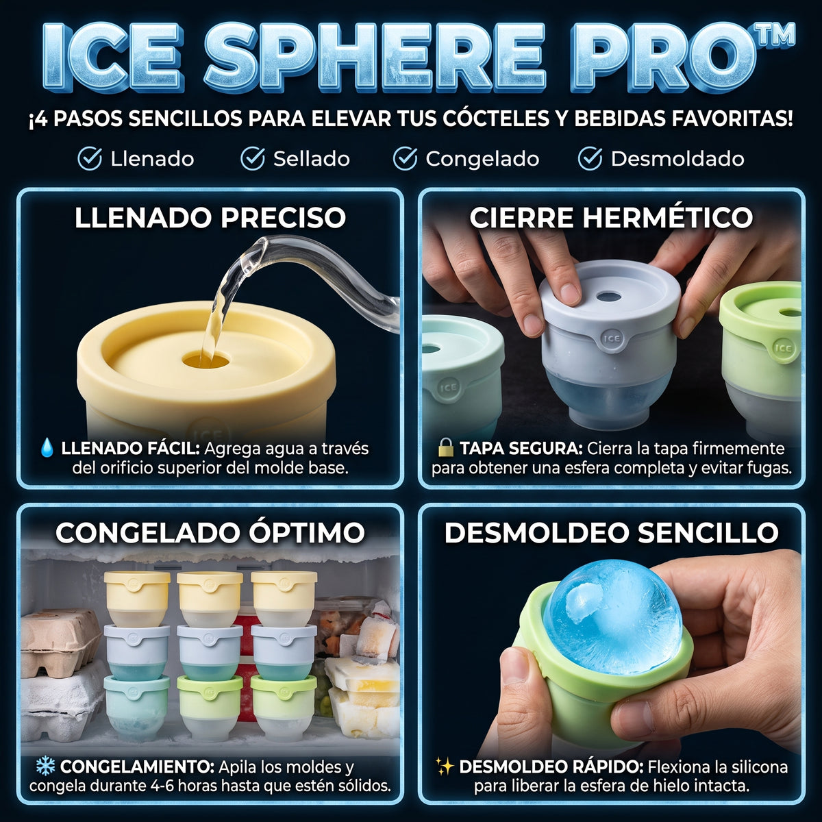 ICE SPHERE PRO™ Moldes de Esferas de Hielo de Silicona x 2und