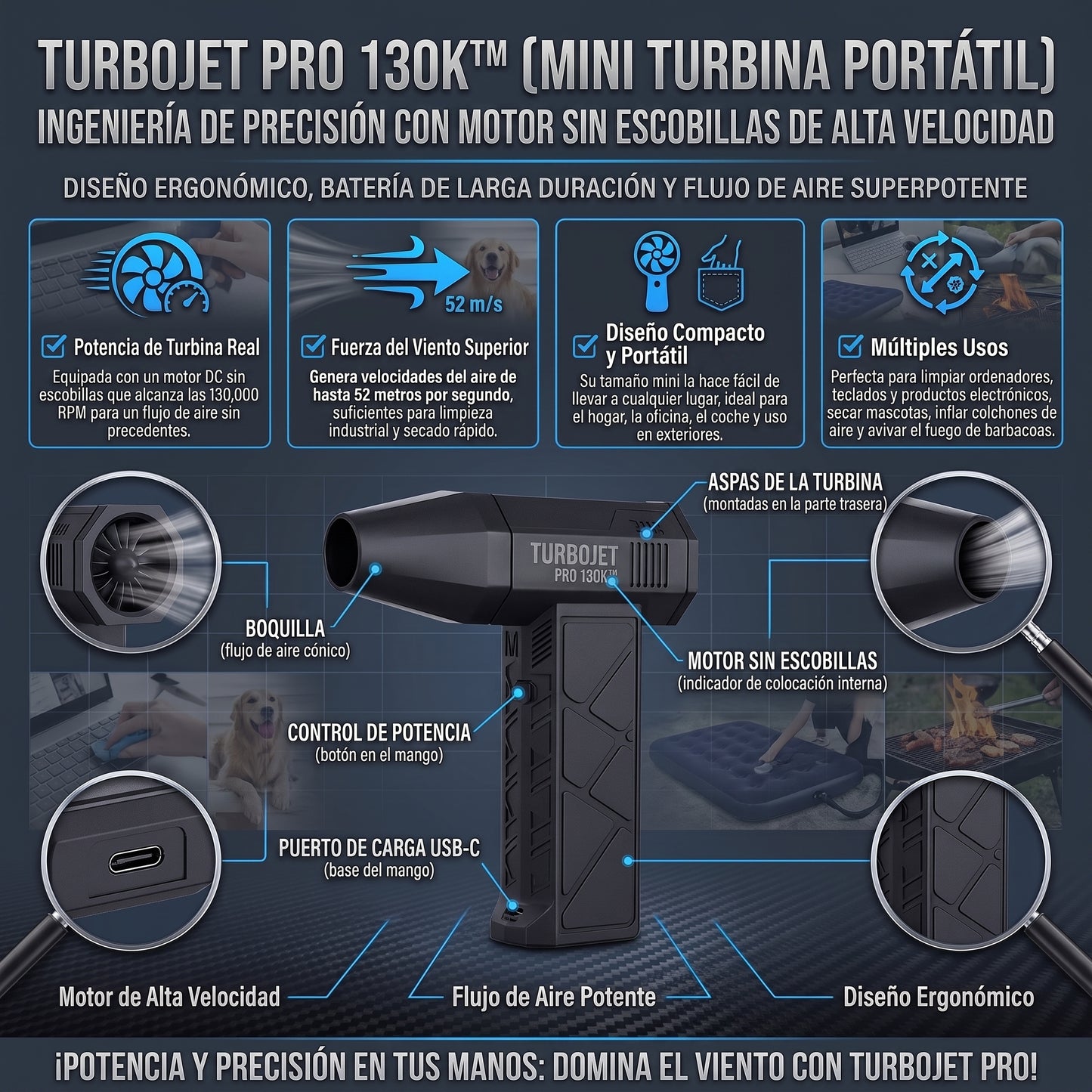 TurboJet Pro Mini Ventilador Turbo Jet Super Poderoso