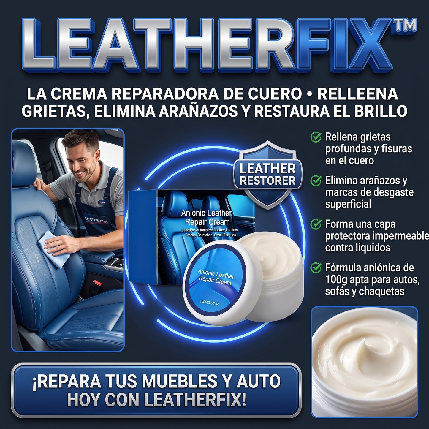 LEATHERFIX™ (100g) Crema Reparadora y Restauradora de Cuero