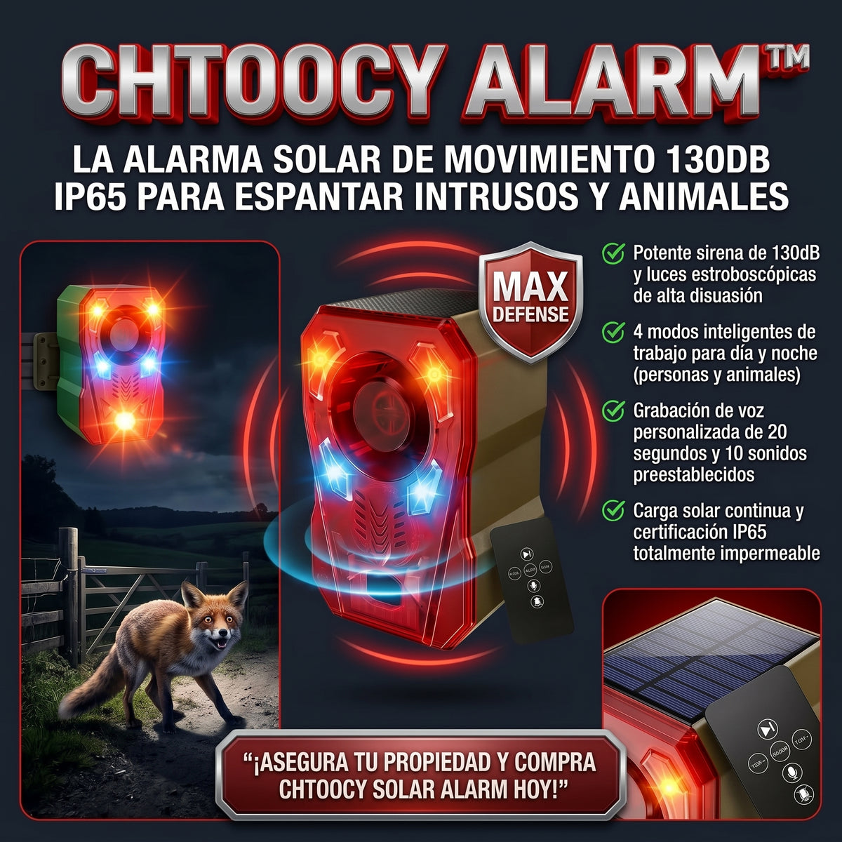 CHTOOCY™ Alarma Solar de Movimiento 130dB, IP65