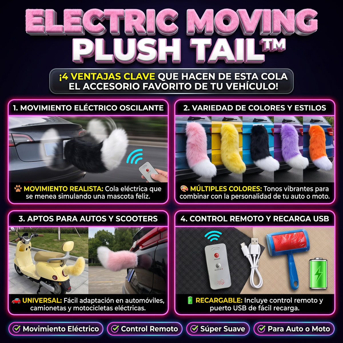 MOVING PLUSH TAIL™ Cola de Peluche Eléctrica y Móvil para Autos y Motos