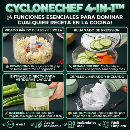 CYCLONECHEF™ Cortador y Procesador de Alimentos Eléctrico 4 en 1
