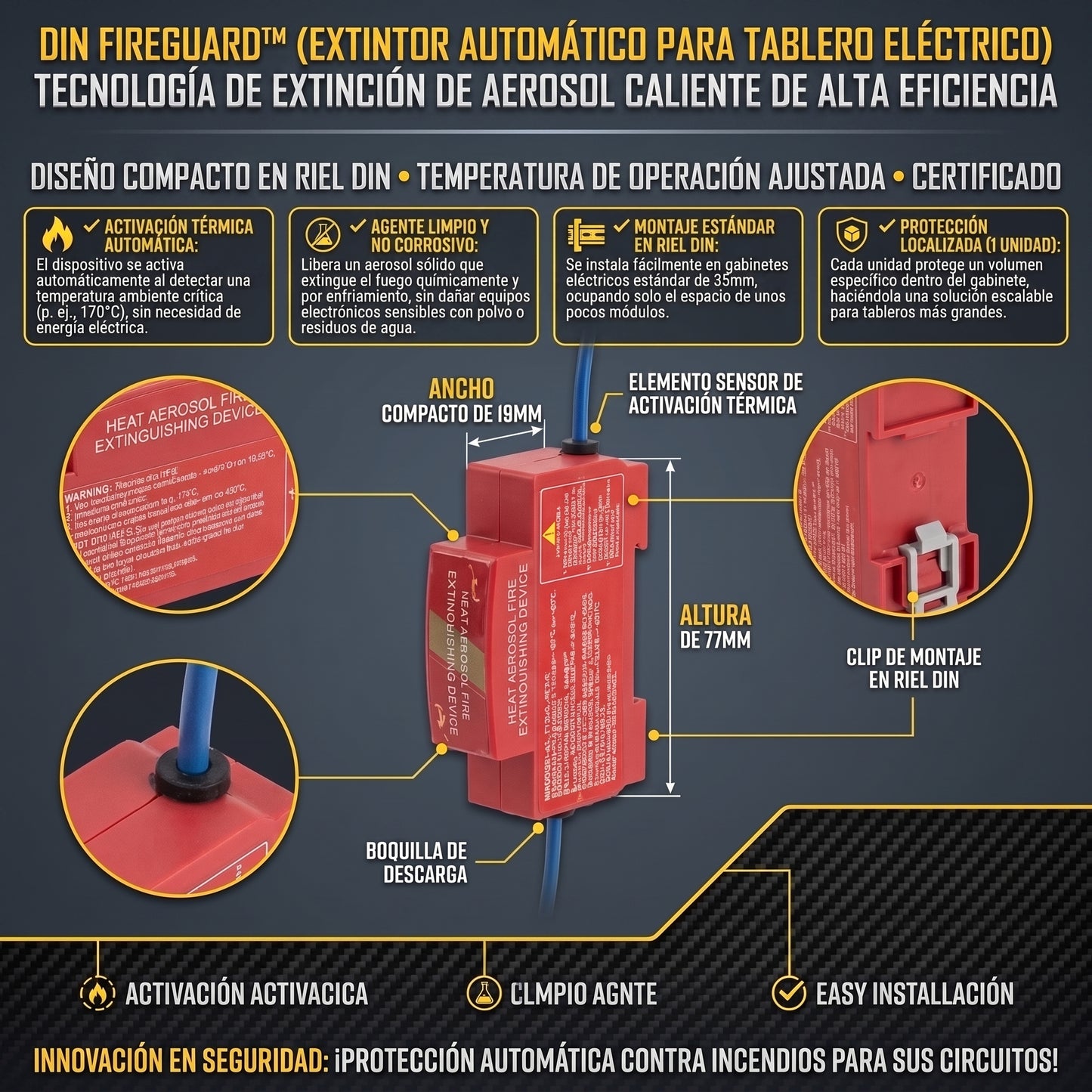 DIN FIREGUARD™ Extintor Automático para Riel DIN / Tableros Eléctricos