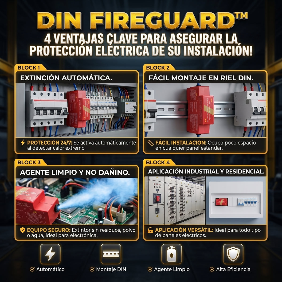 DIN FIREGUARD™ Extintor Automático para Riel DIN / Tableros Eléctricos