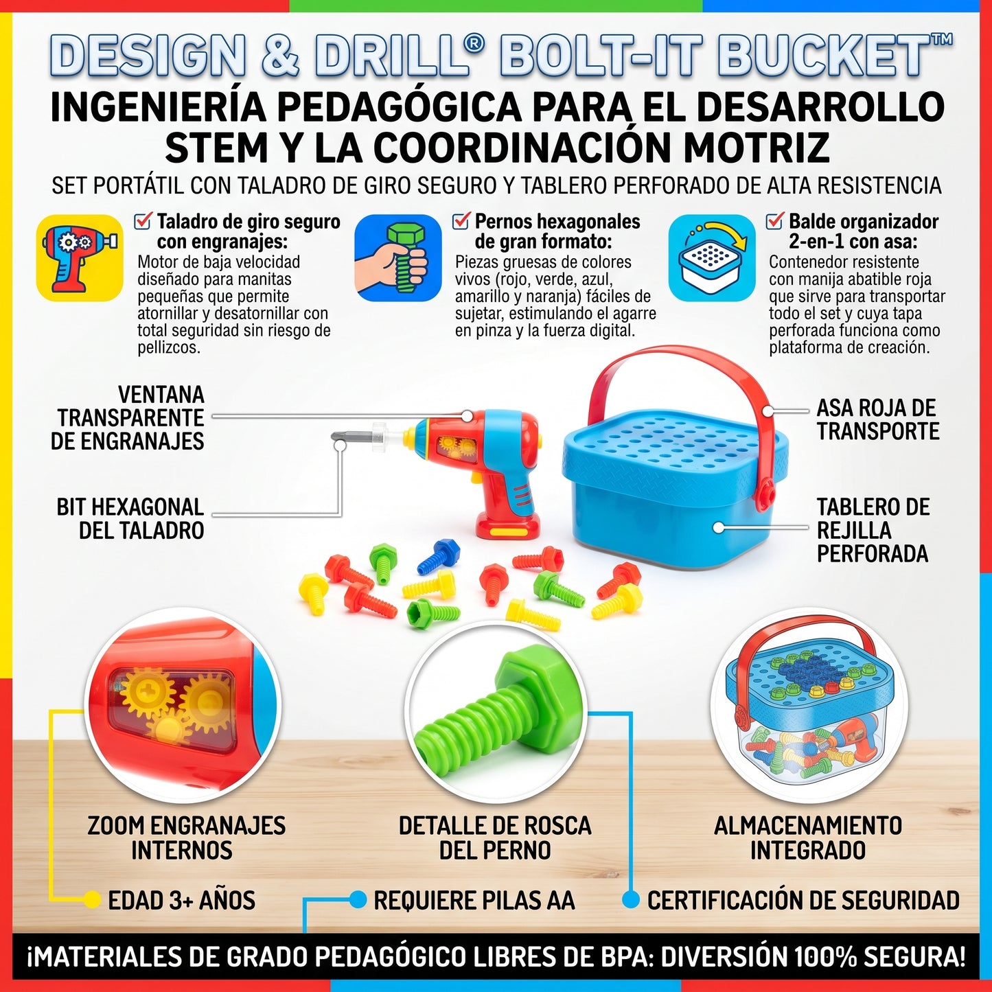 Design & Drill® Bolt-It Bucket™ Juego de construcción y motricidad