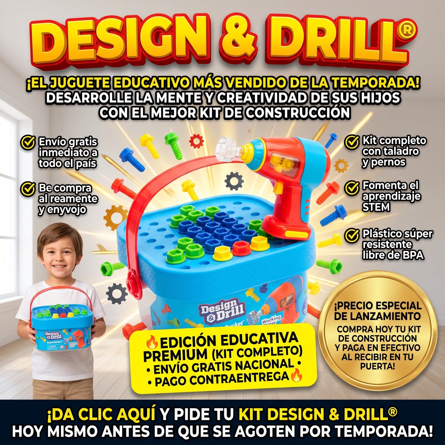 Design & Drill® Bolt-It Bucket™ Juego de construcción y motricidad