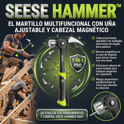 SEESE HAMMER™ Martillo Multifuncional Ajustable, Extractor de Uñas y Magnético