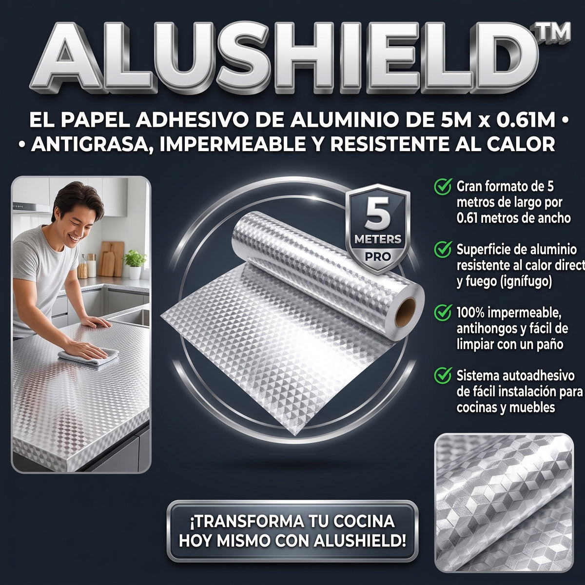 ALUSHIELD™ Papel Adhesivo de Aluminio Protector Antigrasa