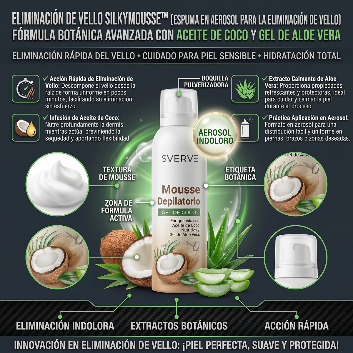 SVERVE® Mousse Depilatoria con Coco y Aloe Vera