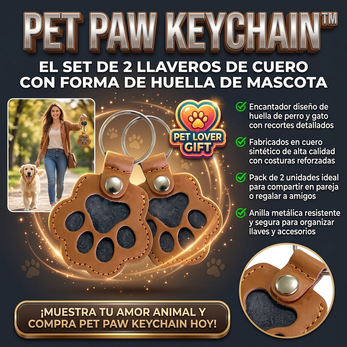 PET PAW KEYCHAIN™ Llavero Conmemorativo de Cuero para Huella de Mascota SET 2