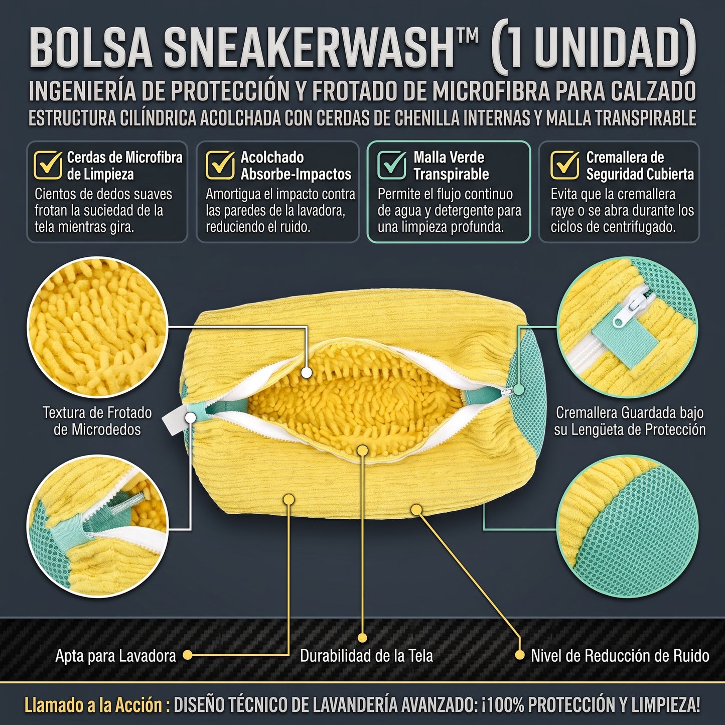 SNEAKERWASH™ Bolsa Cilíndrica para Lavar Zapatos en Lavadora