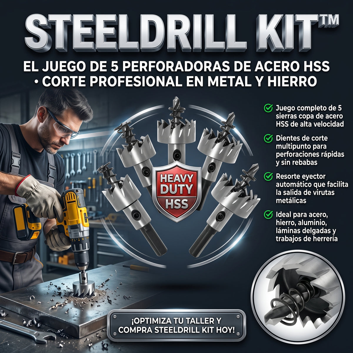 STEELDRILL KIT™ Juego de 5 Brocas Sierra Copa de Acero Rápido