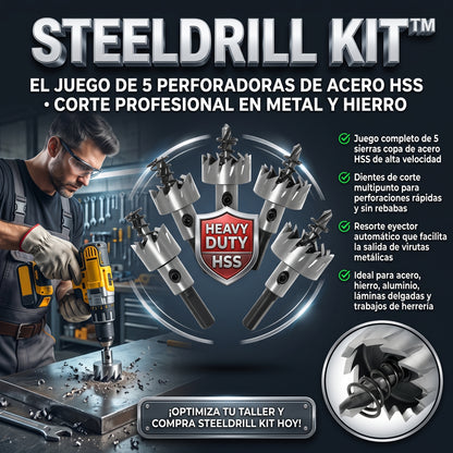 STEELDRILL KIT™ Juego de 5 Brocas Sierra Copa de Acero Rápido