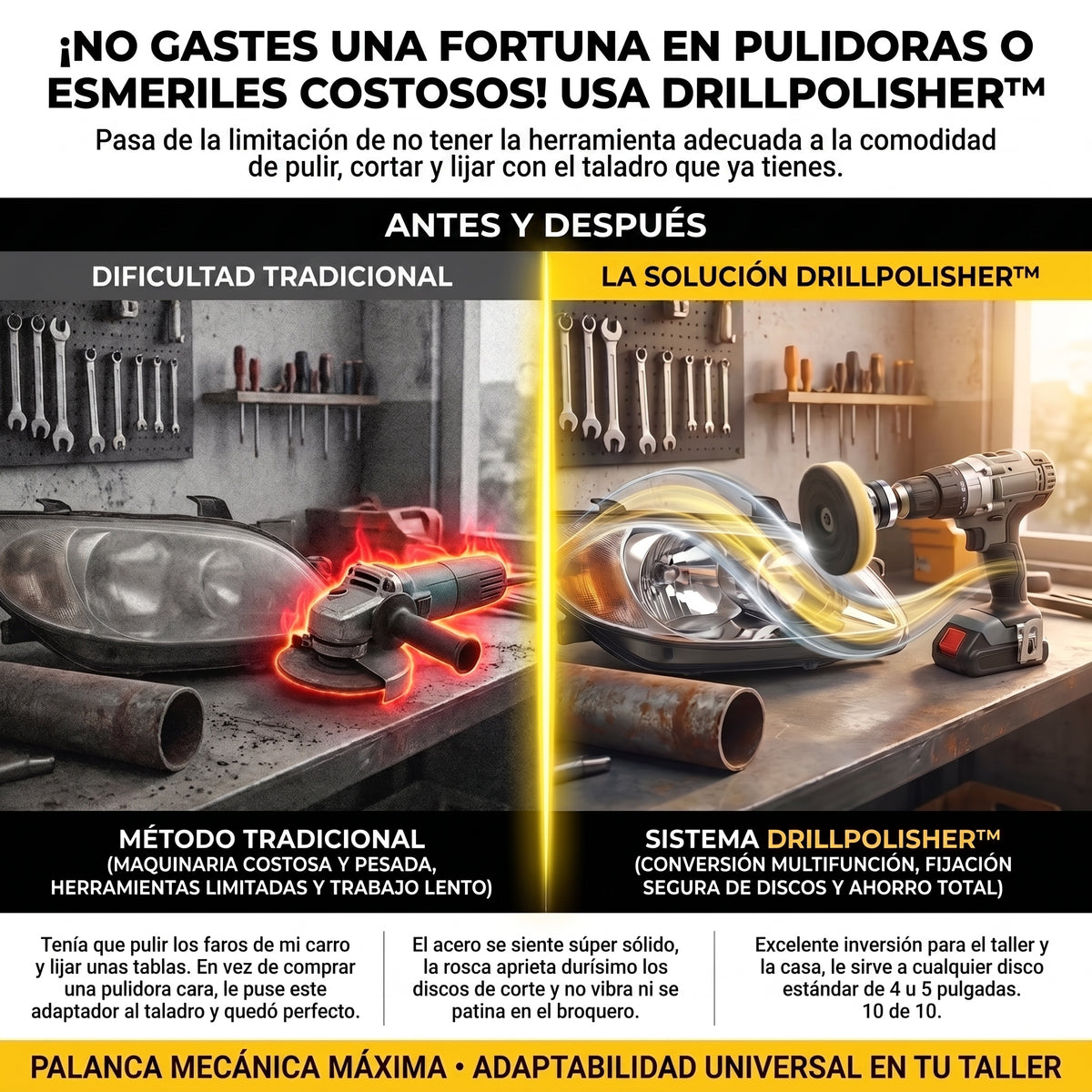 DRILLPOLISHER Adaptador Convertidor de Taladro a Pulidora y Esmeriladora Promo 2X1