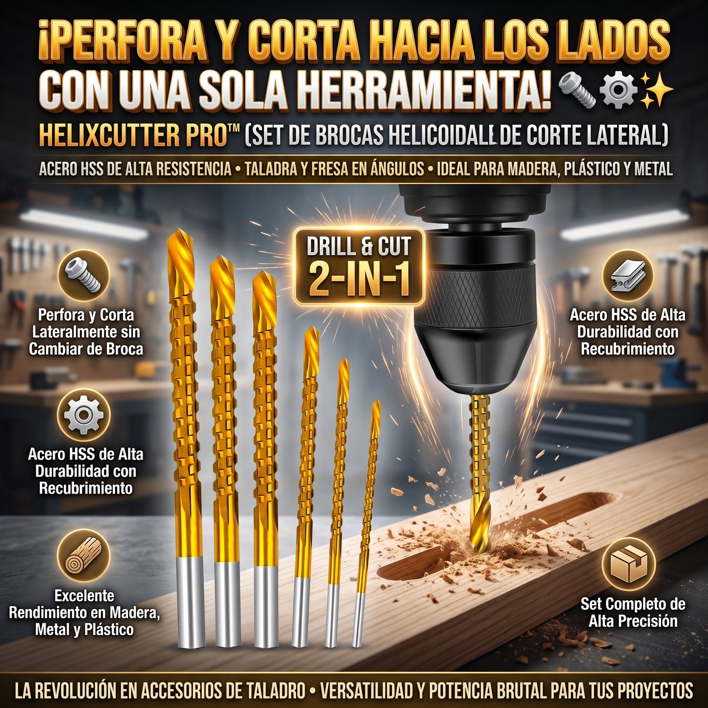 HELIXCUTTER™ Set de Brocas de Corte Lateral y Fresado HSS