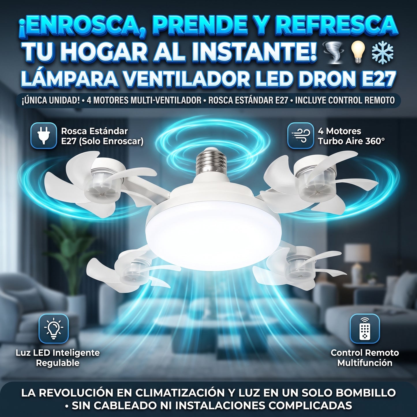 AEROLIGHT DRONE™ Lámpara LED con Ventilador Múltiple Estilo Dron