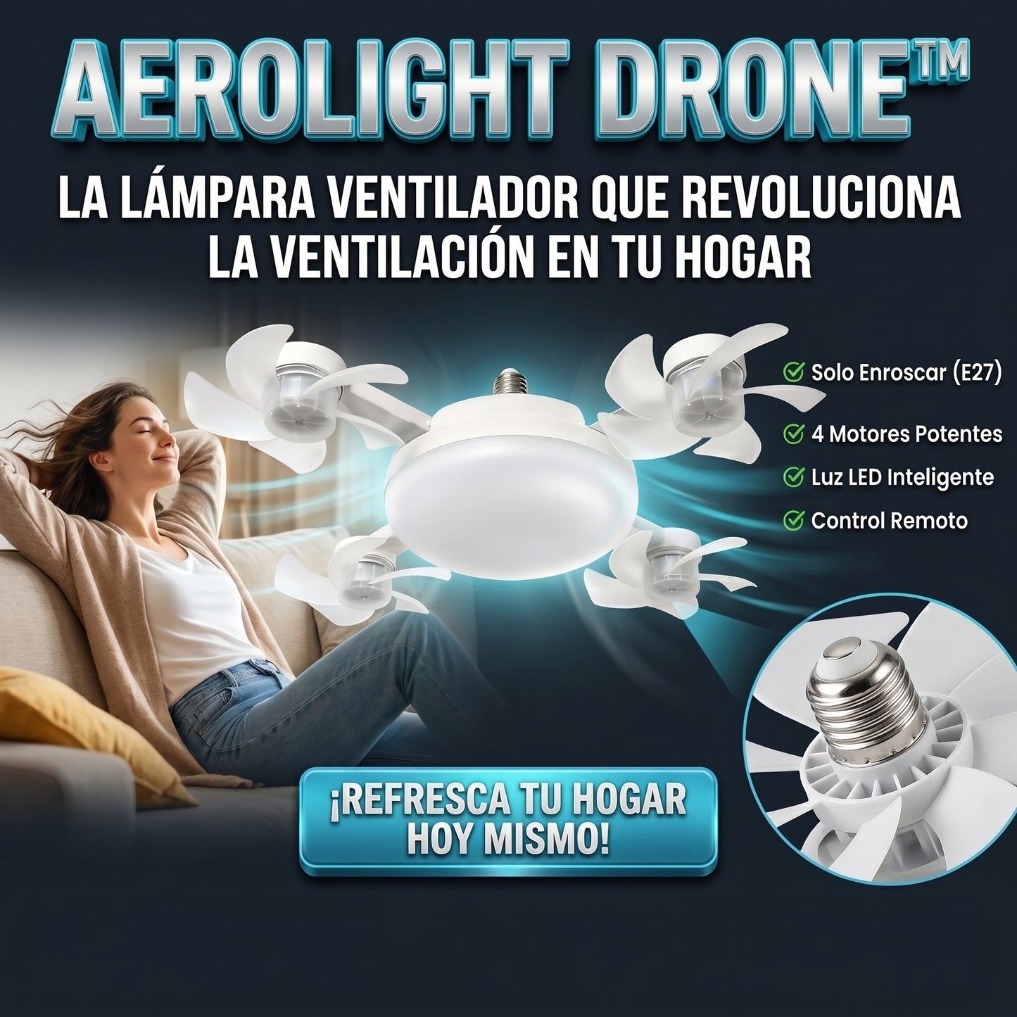 AEROLIGHT DRONE™ Lámpara LED con Ventilador Múltiple Estilo Dron