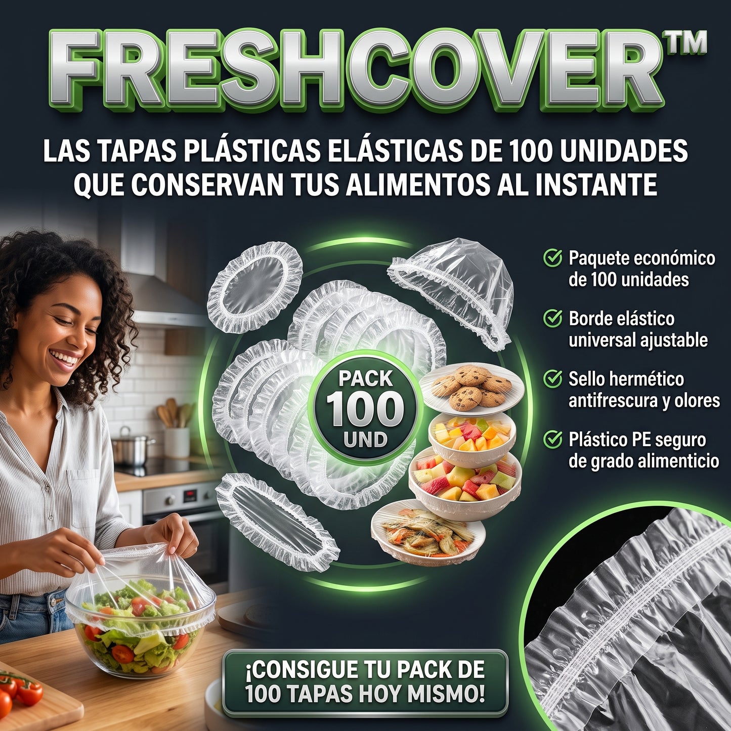 FRESHCOVER™ Bolsas Cubre Alimentos Elásticas Desechables X 100 Und