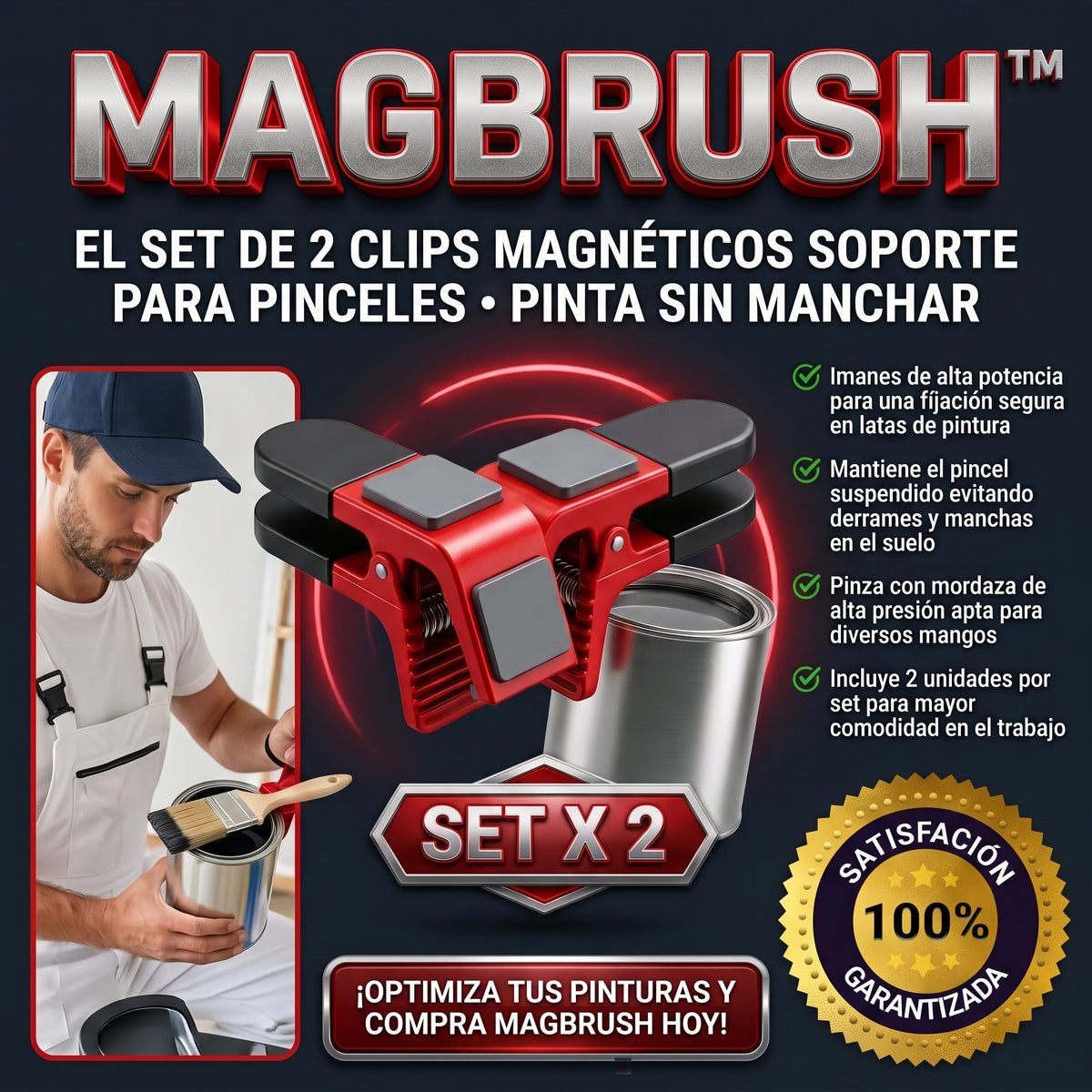 MAGBRUSH™ PAINTCLIP Clips Magnéticos Sujeta Brochas para Tarros de Pintura