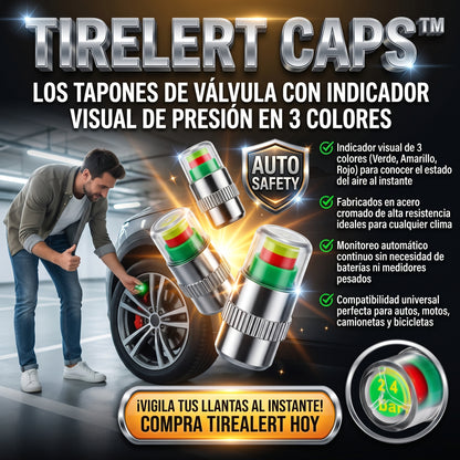 TIRELERT CAPS™ Set de 4 Und Tapas de Válvula con Manómetro Indicador de Presión