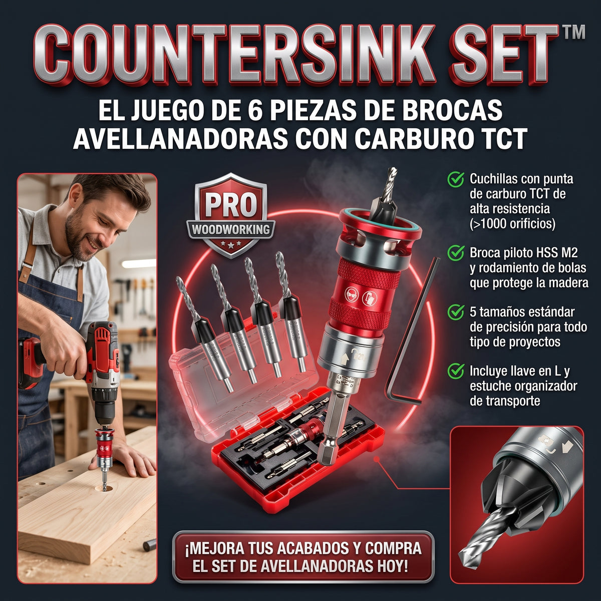 COUNTERSINK SET™ Juego Completo de Brocas Avellanadoras de Precisión